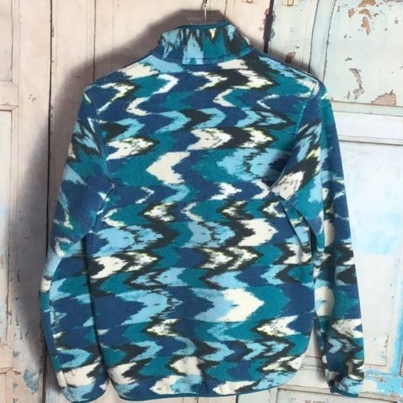 Patagonia Womans S Synchilla Snap T Fleece Pullover Blue Green Wave Print - Picture 5 of 5